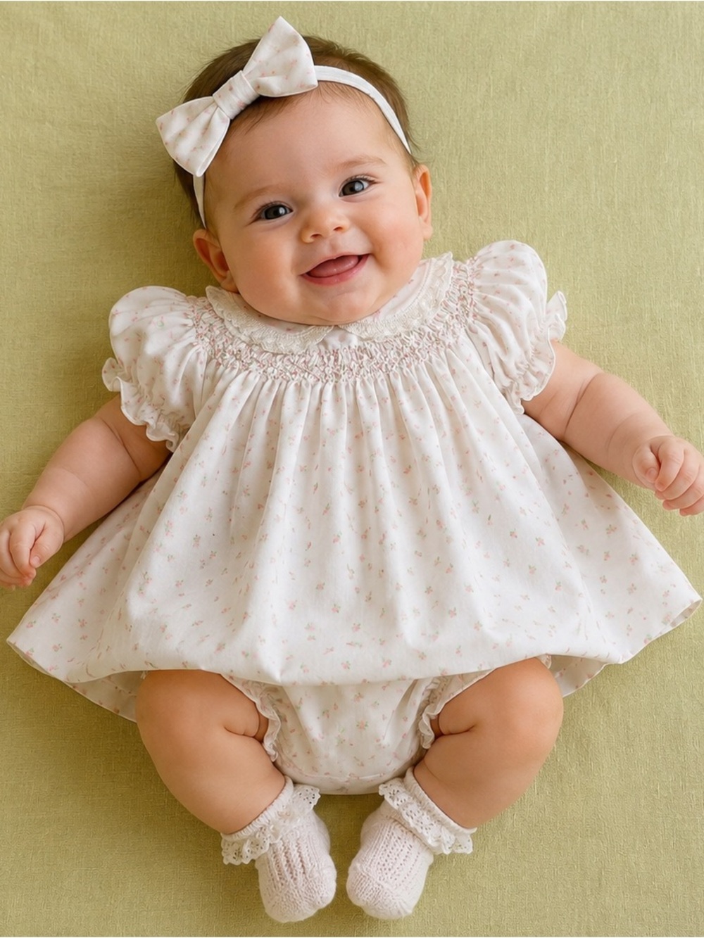 Feltman Bros. Baby Girl Smocked Dress & Bloomer Set Size 0-3 Mo. Pink Rosebuds